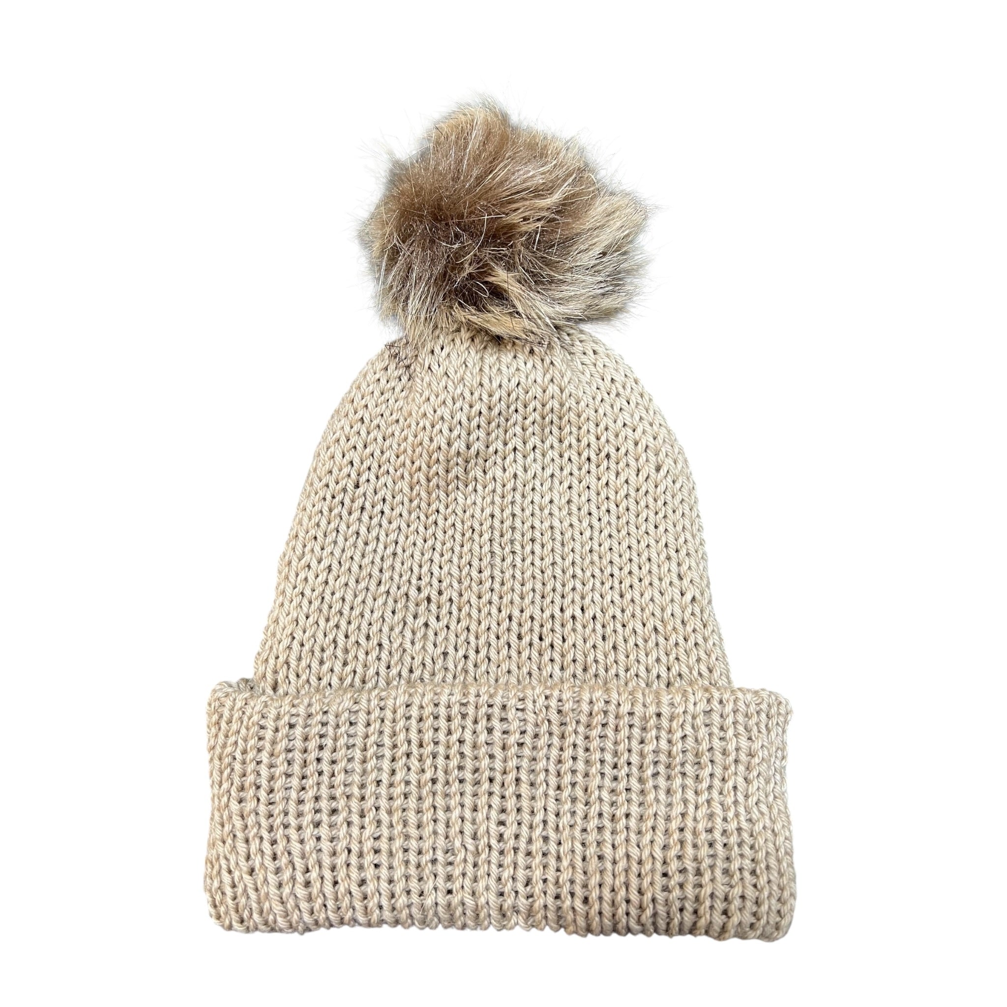 Knitted Beanies - Double Knitted, Reversible Size Adult - Premium Italian Camel & Merino with Pom Pom  #&1010