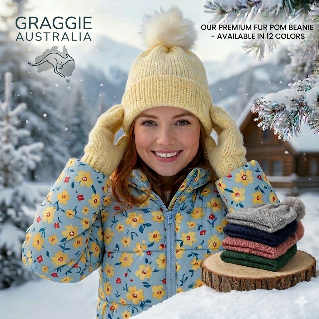 Knitted Beanies - Double Knitted, Reversible Size Adult F - Pale Yellow with Pom Pom #1008