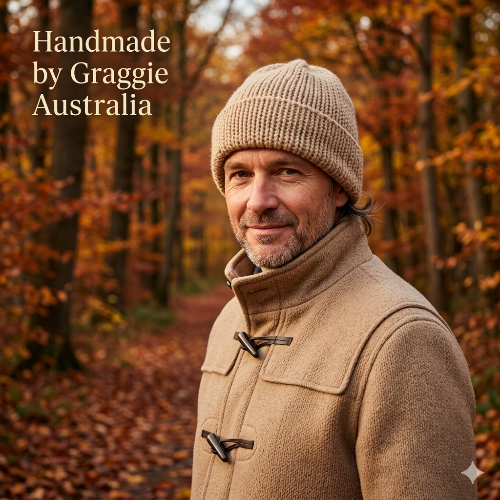 Knitted Beanies - Double Knitted, Reversible Size Adult - Premium Italian Merino & Camel #1011