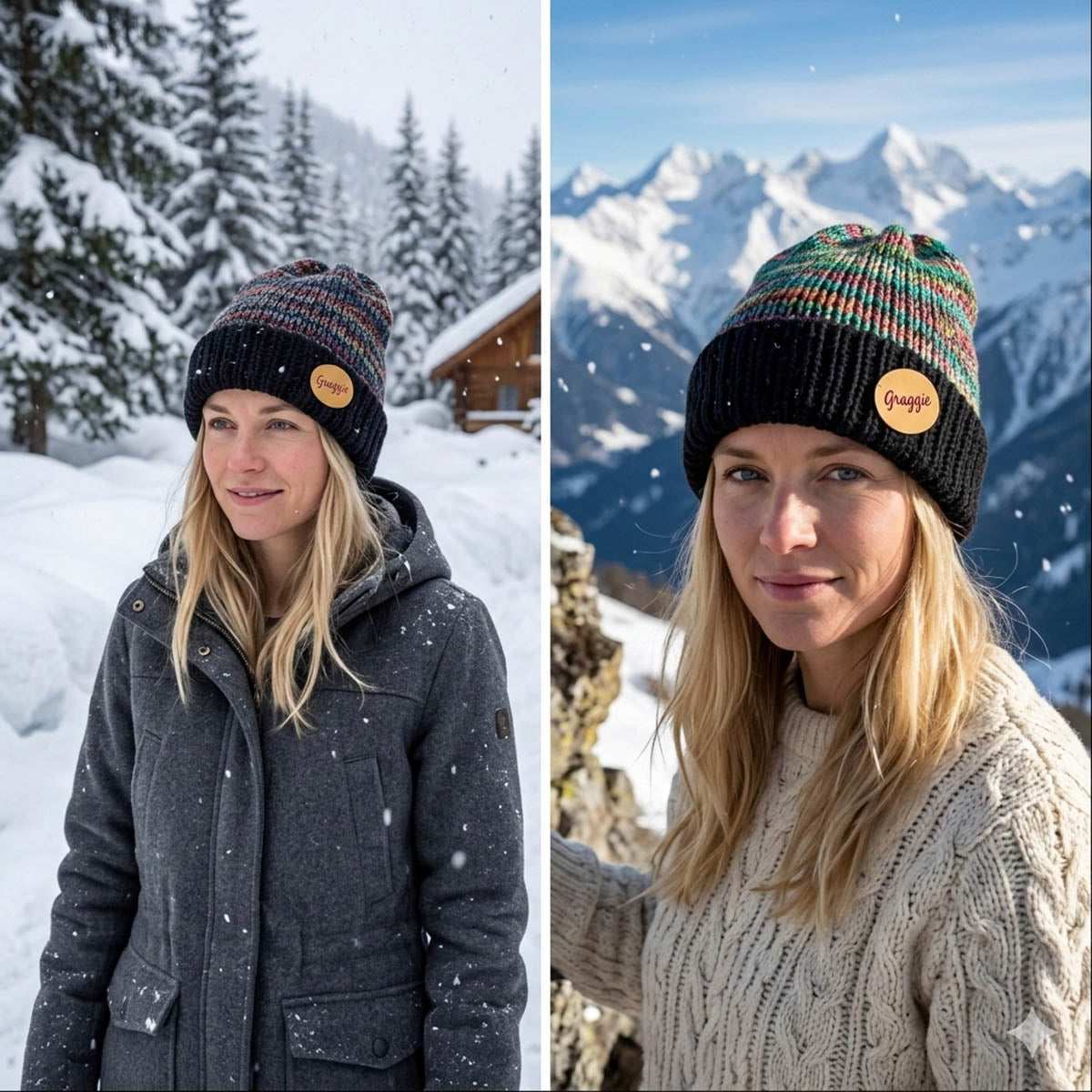 Knitted Beanie - Double Knitted and Reversible Size: Most Adults - #1006