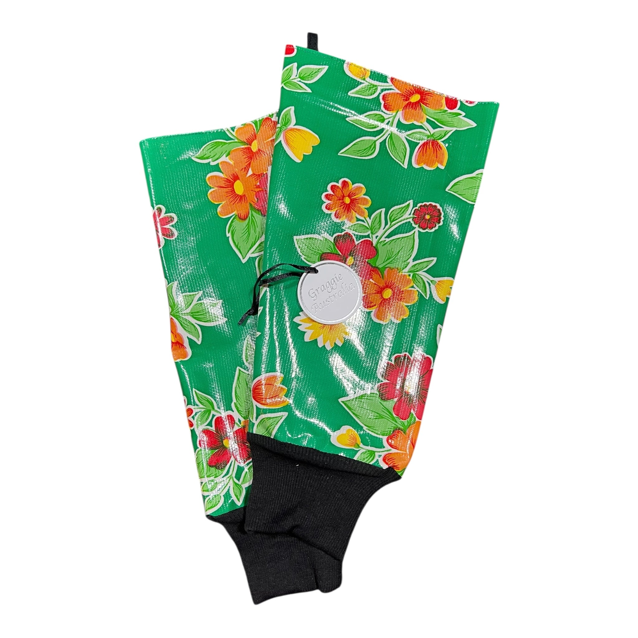 Protective Gardening Sleeves - ORANGE FLOWERS ON GREEN